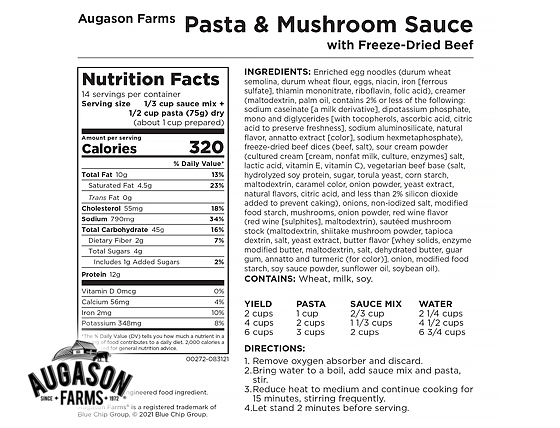 Augason Farms: Pasta & Mushroom Sauce with Freeze-Dried Beef Can